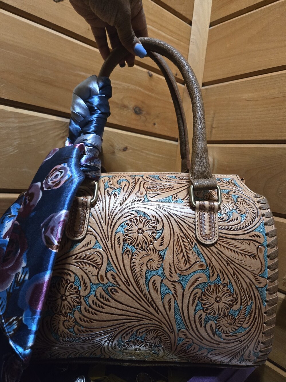 Genuine Leather Handtooled Speedy Satchel Handbag NWOT - Picture 7 of 12